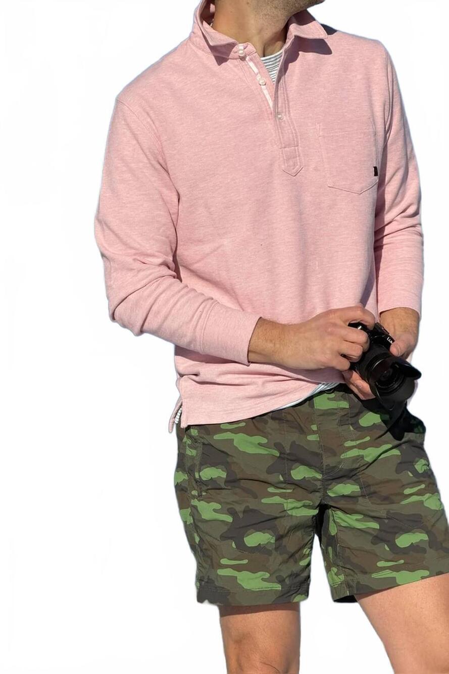 NEW RELWEN long sleeve vintage pique polo in pink